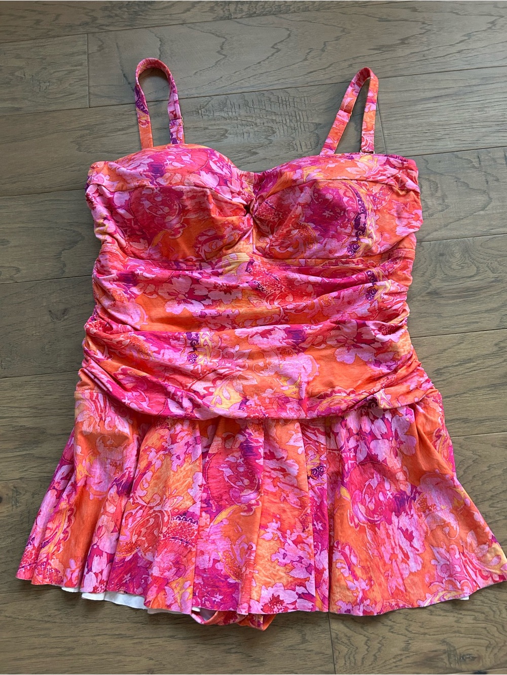 Lauren Ralph Lauren Pink & Orange Floral Skirted Swim Dress Size 20W